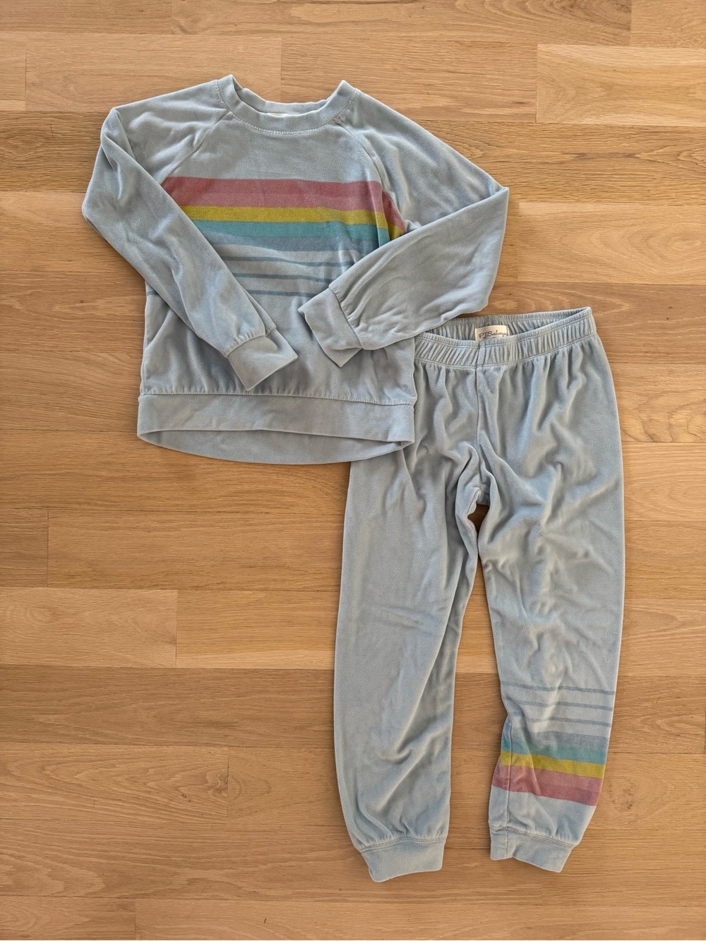 P.J. Salvage Light Blue Velour Lounge Bottoms with Pink Heart Detail